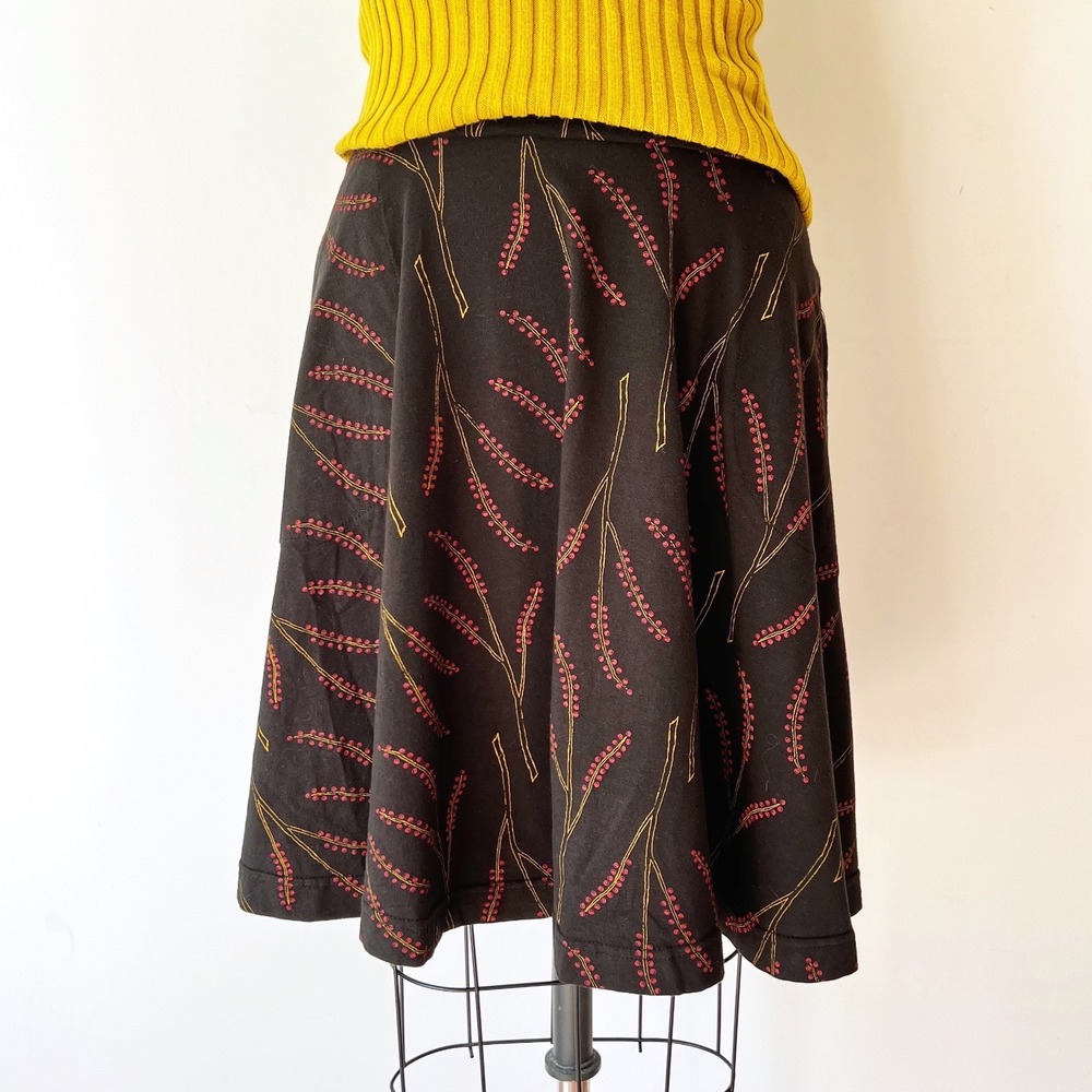 Effie's Heart A-Line Skirt Autumn Botanical Print Stretch Cotton Knee Length S